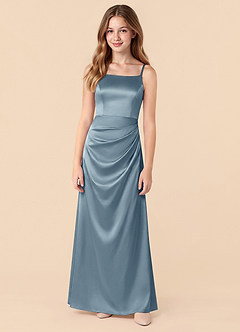 Azazie Renna Junior Dusty Blue A-Line Pleated Stretch Satin Dress image5
