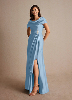 Azazie Branford Abiti per la Madre della Sposa Abito A-Line in Raso Elasticizzato Plissettato Azzurro Polvere image8