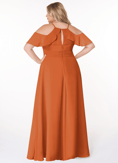 Azazie Dakota Bridesmaid Dresses Cinnamon A-Line V-Neck Pleated Chiffon Dress image8