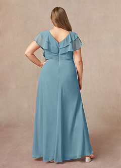 Azazie Snapdragon Mother of the Bride Dresses Moody Blue A-Line V-Neck Ruched Chiffon Dress image7