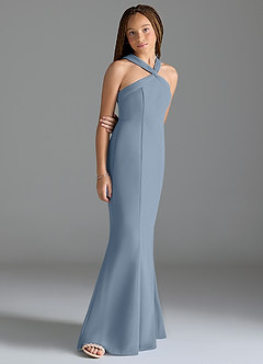 Azazie Rue Junior Dusty Blue Mermaid Side Slit Chiffon Dress image3