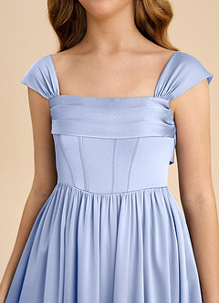 Azazie Hattie Junior Ice A-Line Pleated Stretch Satin Dress image9