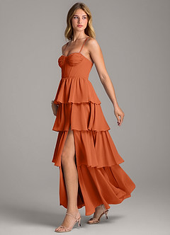 Azazie Alanna Vestidos de damas de honor Vestido de Naranja Quemada de Gasa de Corte en A con Escote de Corazón image4
