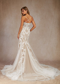Azazie Bae Wedding Dresses Diamond White Nude Mermaid Sequins Tulle Dress image3