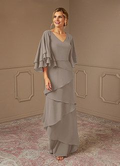Azazie OHara Mother of the Bride Dresses Taupe A-Line V-Neck Chiffon Dress image1