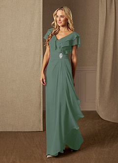 Azazie Snapdragon Mother of the Bride Dresses Eucalyptus A-Line V-Neck Ruched Chiffon Dress image3