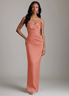 Azazie Sonora Brudtärnklänningar Klä av Tubklänning i Stretch Satin Axelbandslös Laxrosa image6