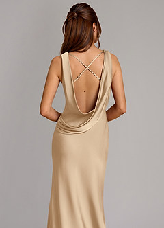 Azazie Cheryl Bridesmaid Dresses Champagne Mermaid Stretch Satin Dress image2