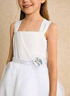 Azazie Bonny Flower Girl Dresses Ivory White Ball-Gown Pleated Tulle Dress image5