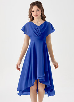 Azazie Graciela Junior Royal Blue A-Line Pleated Chiffon Dress image3