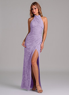 Azazie Jemma 신부 들러리 드레스 쉬스 주름진 플로럴 번아웃 바닥 길이 드레스 image3