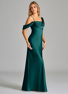 Azazie Celina Bridesmaid Dresses Peacock Sheath Off the Shoulder Stretch Satin Dress image4