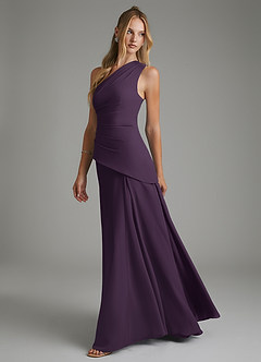 Azazie Holly Bridesmaid Dresses Plum A-Line Corset Chiffon Dress image4