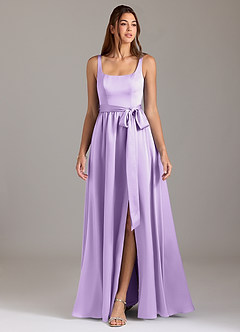 Azazie Elliott Robes de demoiselle d'honneur Robe Trapèze en Satin extensible avec poches Lilas image3