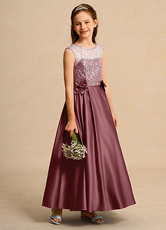 Azazie Candy Girl Jurken voor bloemenmeisjes Baljurk Jurk van Mat Satijn Boog Woestijnroos image7