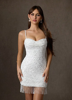 Azazie Zinca At-home Try On Dresses Diamond White Sheath Sweetheart Neckline Beading Dress image3