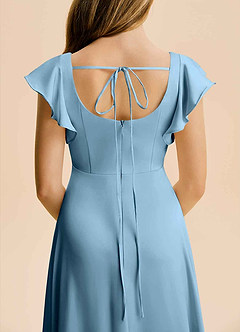 Azazie Bondi Junior Steel Blue A-Line Side Slit Stretch Satin Dress image6