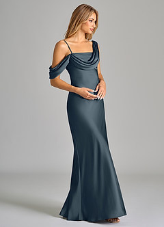 Azazie Celina Bridesmaid Dresses Twilight Sheath Off the Shoulder Stretch Satin Dress image6