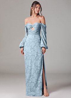 Azazie Lainie Vente Finale Robe Fourreau en Blumen-Burnout Manche longue Bleu Ciel image3