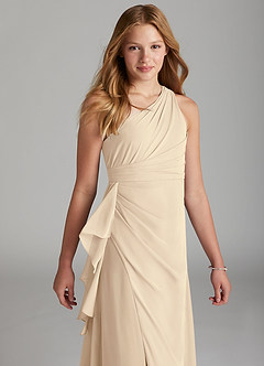 Azazie Maive Junior Champagne A-Line Pleated Chiffon Dress image4