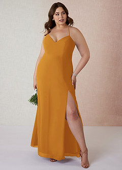 Azazie Manila Bridesmaid Dresses Butterscotch Sheath V-Neck Chiffon Dress image7