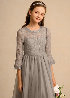 Azazie Lamb Girl vestidos de niña de las flores Vestido de Gris Pardo de Encaje de Princesa image5