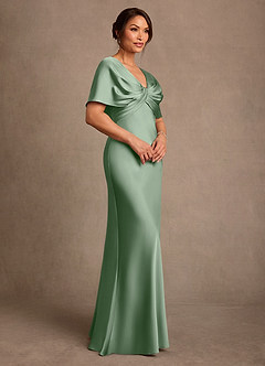 Azazie Dosia Moeder van de bruid jurken Kolom Jurk van Stretch Satijn Geplooid Matcha image2