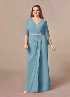 Azazie Belinda Mother of the Bride Dresses Moody Blue A-Line V-Neck Pleated Chiffon Dress image8
