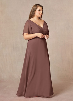 Azazie Alessa Mother of the Bride Dresses Espresso A-Line V-Neck Pleated Chiffon Dress image10