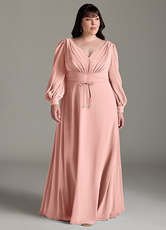 Azazie Sage Final Sale Cabernet A-Line Long Sleeve Chiffon Dress image6