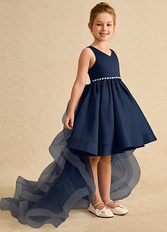 Azazie Julietta Robe Demoiselle D'honneur Fillette Robe Princesse en Tulle Convertible Bleu Marine Foncé image3