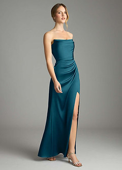 Azazie Leonis Bridesmaid Dresses Ink Blue Mermaid Pleated Stretch Satin Convertible Dress image6