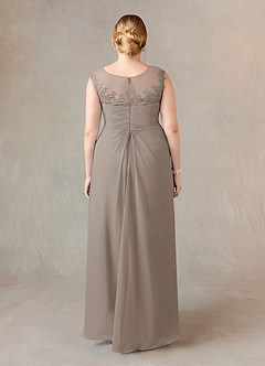 Azazie Endora Mother of the Bride Dresses Taupe A-Line Scoop Lace Chiffon Dress image7