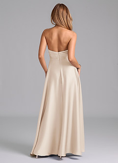 Azazie Tessie Vestidos de damas de honor Vestido de Alabastro Blanco de Satén Elástico de Corte en A con Plisado image2