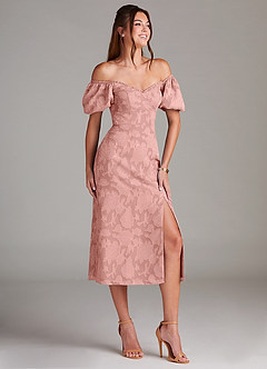 Azazie Evalina Bridesmaid Dresses Rosette Sheath Floral Burnout Dress image3
