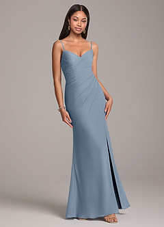 Azazie Yola Bridesmaid Dresses Dusty Blue Sheath Pleated Chiffon Convertible Dress image5