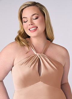 Barbie ♥ Azazie Bridesmaid Dresses Rose Gold Sheath Stretch Satin Dress image10