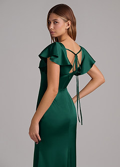 Azazie Elkie Bridesmaid Dresses Emerald Mermaid Square Neckline Stretch Satin Dress image7