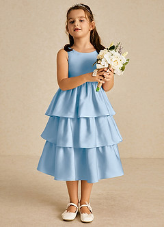 Azazie Margery Flower Girl Dresses Powder Blue A-Line Bow Stretch Satin Dress image2