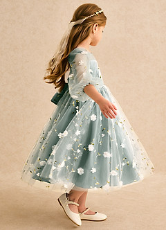 Azazie Elowen Flower Girl Dresses Eucalyptus A-Line Sweetheart Neckline Lace Dress image6