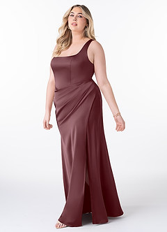 Azazie Mero Vestidos de damas de honor Vestido de Sangrado de Satén Elástico de Corte Recto con Plisado image8