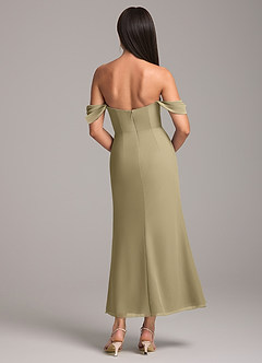 Azazie Saige Bridesmaid Dresses Moss Green Sheath Off the Shoulder Chiffon Convertible Dress image5