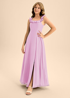 Azazie Callie Junior Abito A-Line in Chiffon Increspato Rosa Confetto image2
