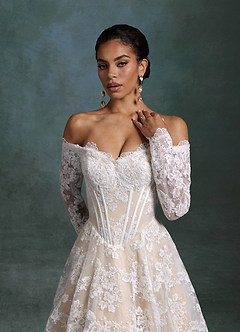 Azazie Skylar Robes de mariée Robe Trapèze en Dentelle Décolleté en cœur Diamant Blanc Champagne image5