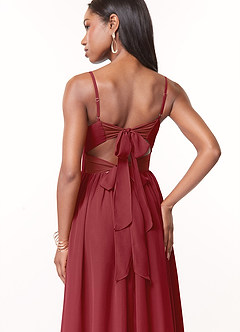 Azazie Zeya Bridesmaid Dresses Pomegranate A-Line V-Neck Pleated Chiffon Dress image2