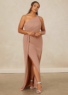 Christian Siriano Bridal for Azazie 1003 Bridesmaid Dresses Champagne Rose Sheath One Shoulder Chiffon Dress image8