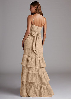 Azazie Nathalia Bridesmaid Dresses Champagne A-Line Bow Floral Burnout Dress image2