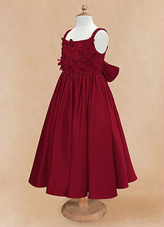 Azazie Midge Flower Girl Dresses Burgundy A-Line Bow Matte Satin Dress image7