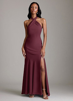 Azazie Lorena Vestidos de damas de honor Vestido de Cabernet de Gasa de Corte Sirena con Plisado image1