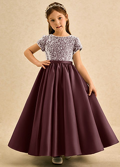 Azazie Cashew Flower Girl Dresses Sangria Ball-Gown with Sleeves Matte Satin Dress image2